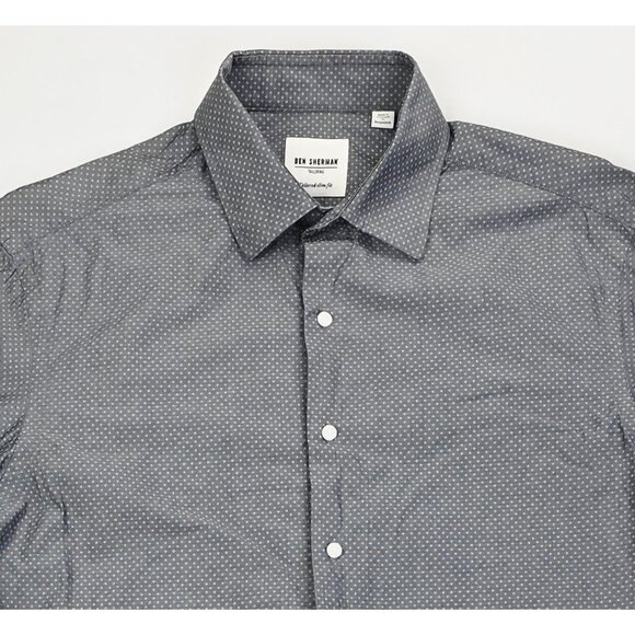 Ben Sherman Tailored Slim Fit Size 15.5 34-35 Mens Charcoal Gray White Pattern - Picture 9 of 9